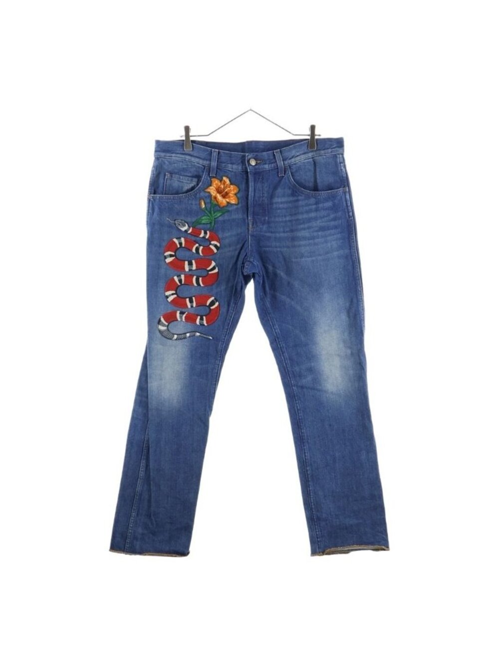 Gucci 17 AW Snake Embroidery Denim Pant Indigo